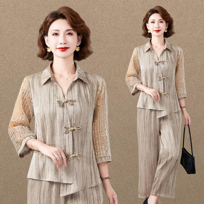 新中式妈妈装夏季洋气七分袖套装女2026新款中老年气质两件套减龄