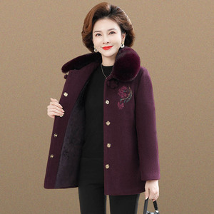 妈妈秋冬装毛呢外套洋气奶奶加绒加厚水貂绒老年人上衣女2024新款