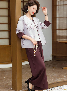 新中式妈妈春装外套女2026新款中老年人端庄大气时尚上衣两件套装