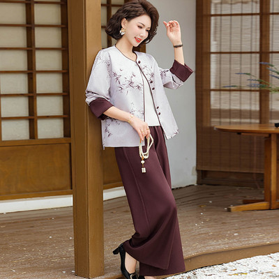 新中式妈妈春装外套女2026新款中老年人端庄大气时尚上衣两件套装