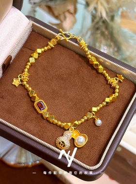 越南沙金珍珠葫芦DIY手链微镶锆石金钱葫芦红宝石手链小众女饰品