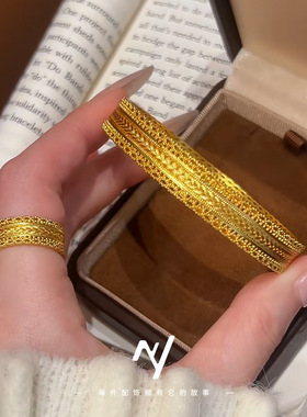 金店同款沙金古法腰缠万贯戒指手镯镂空麦穗素圈指环手环女送闺蜜