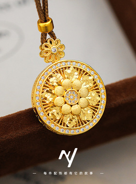 新中式国风镶钻沙金罗盘项链碎冰拉丝双层编绳秋冬毛衣链货源批发