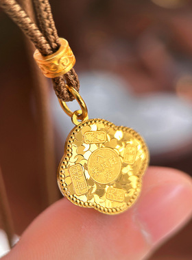 小众高级感轻奢爆闪碎冰冰吉言八方来财四叶草吊坠沙金项链送女友