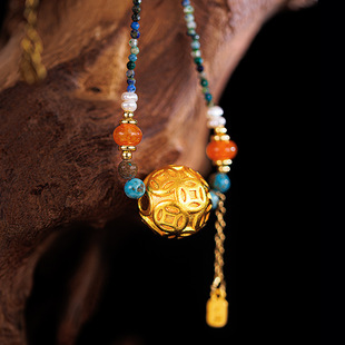 「八方来财」小红书转运珠铜钱珠天然彩宝碧玺项链手工编绳毛衣链