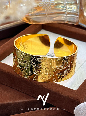 沙金镀金异域敦煌金色宽手镯女民族风波西米亚手臂镯跨境欧美手镯