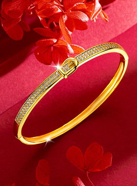 欧美潮流时尚设计高级感镶钻马蹄扣手环 镀金女士皮带扣微镶手镯