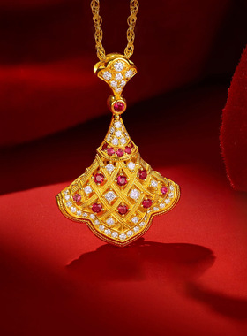 金店同款沙金唐宫盛宴唐韵花颜吊坠项链小裙子锁骨链精送女友礼物