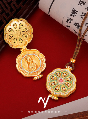 古法沙金珐琅彩点钻八福葫芦可打开嘎乌盒吊坠福禄守护神毛衣链女