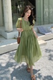 【25夏季现货】抽绳绿色连衣裙2C032693P105K158，女装连衣裙，2C032