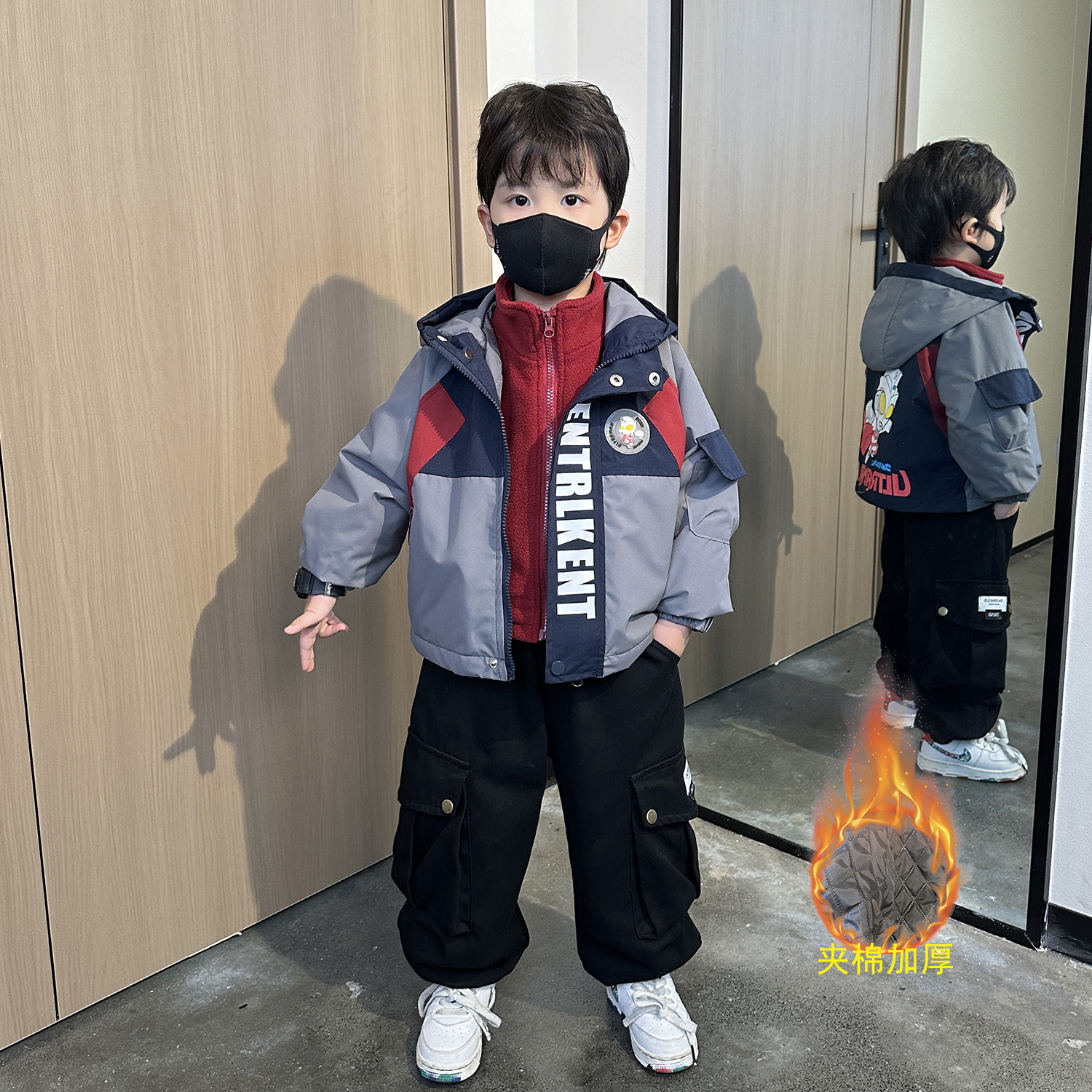 奥特曼男童外套秋冬款2025新款儿童冬装帅气男孩加厚三合一冲锋衣