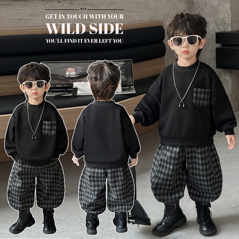 男童春装套装2026韩版新款时髦儿童春秋时髦帅气男孩卫衣两件套潮