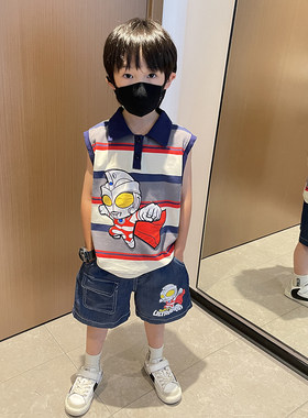 奥特曼衣服男童夏装无袖背心套装