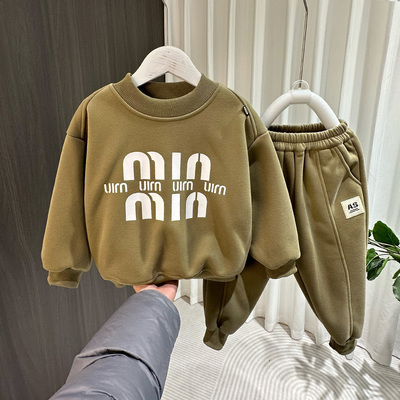 男童秋冬装加绒加厚套装