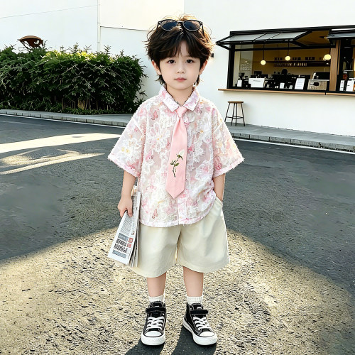 男童夏季短袖韩版帅气衬衫套装