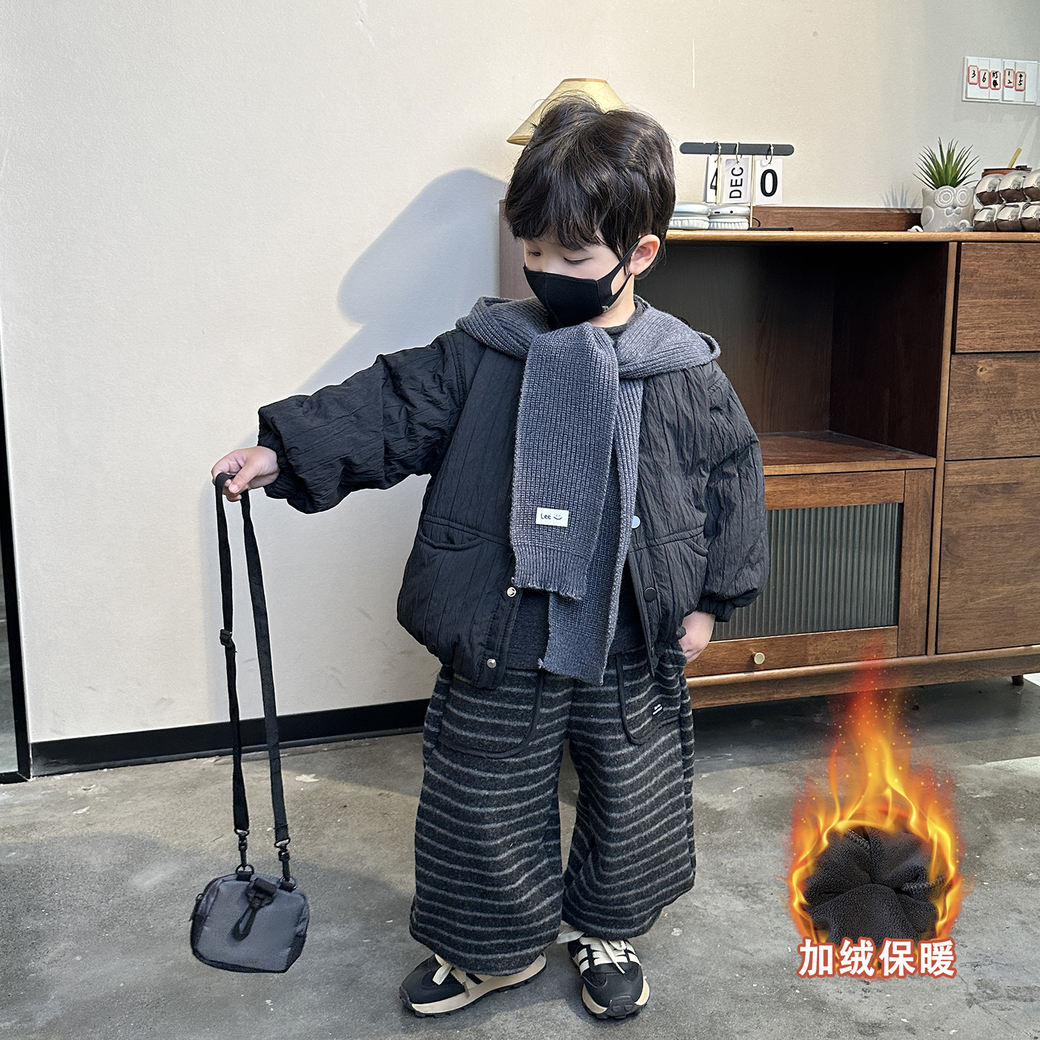 韩系穿搭儿童秋冬季加绒加厚套装