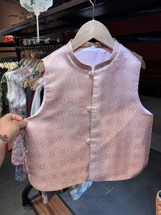 粉金 织锦缎织金面料 女童四季款新中式马甲 百搭国风马甲 坎肩