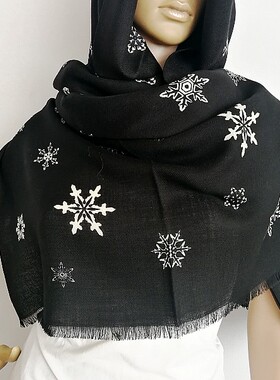 羊毛情侣围巾雪花通用保暖大披肩