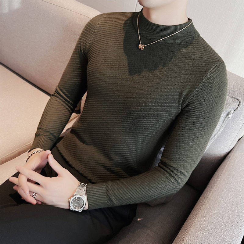 高级感条纹半高领毛衣男士修身保暖中领针织打底衫时尚长袖毛线衫,男装,针织衫/毛衣,淘宝优惠券,粉丝福利购,淘宝优惠卷