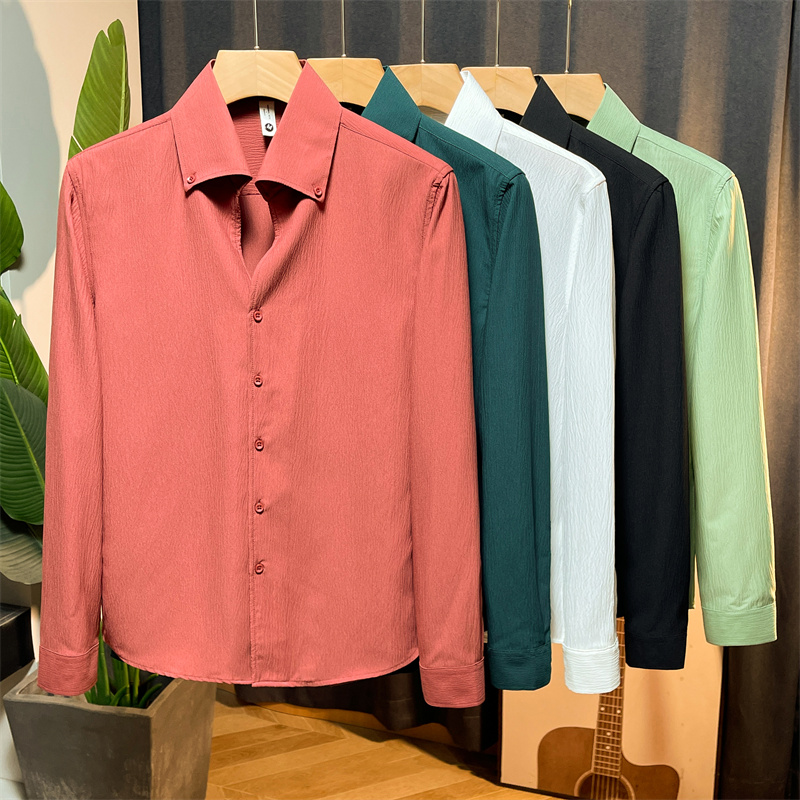 大翻领长袖休闲V领衬衫