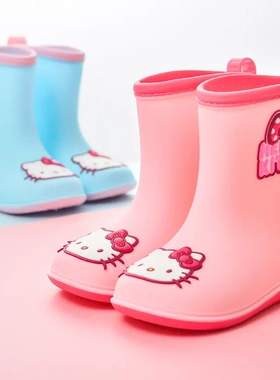 新款HelloKitty凯蒂猫儿童雨鞋女防滑塑胶宝宝卡通加绒棉套水靴男