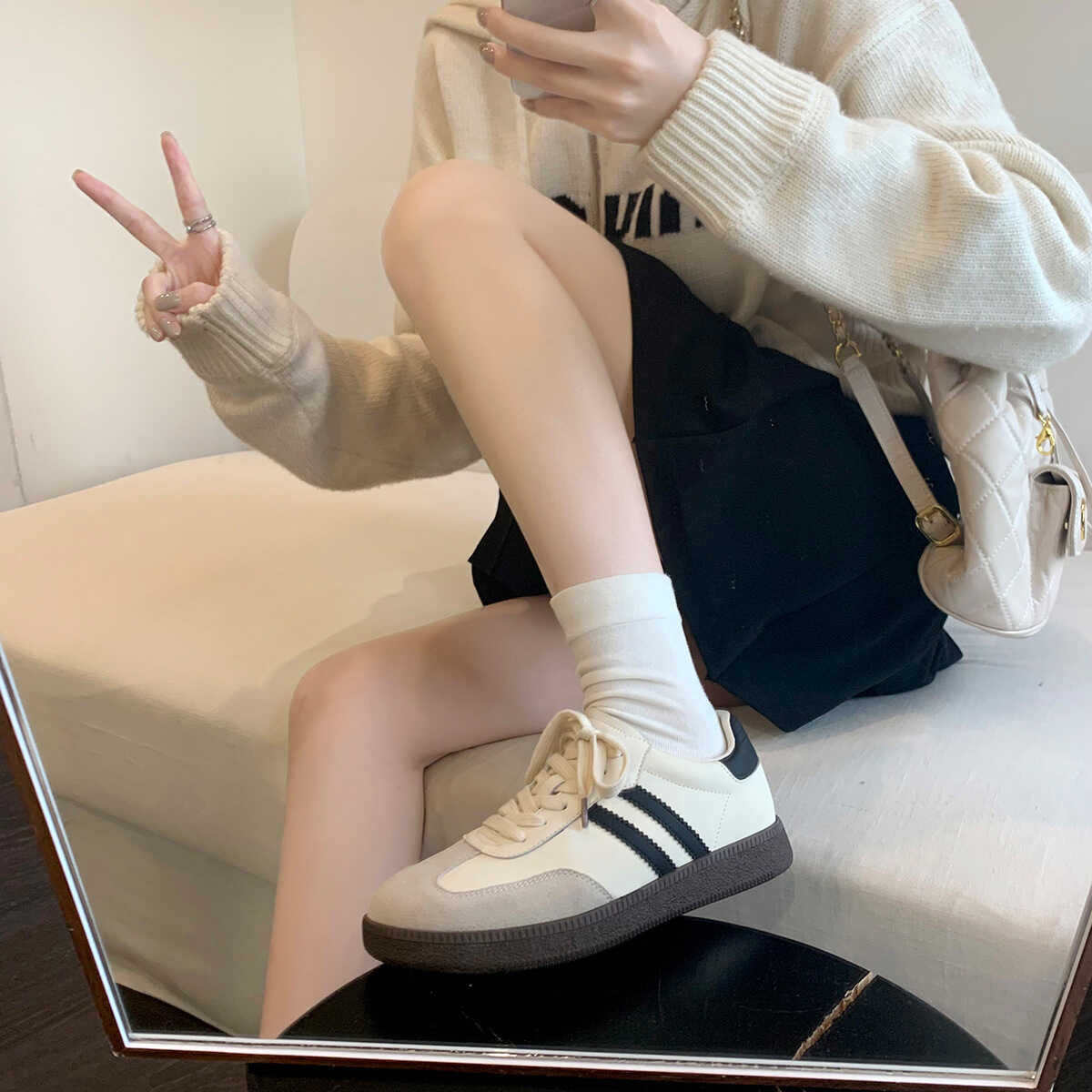 葡萄妈studiolee 真皮复古休闲小白鞋女运动板鞋德训鞋女