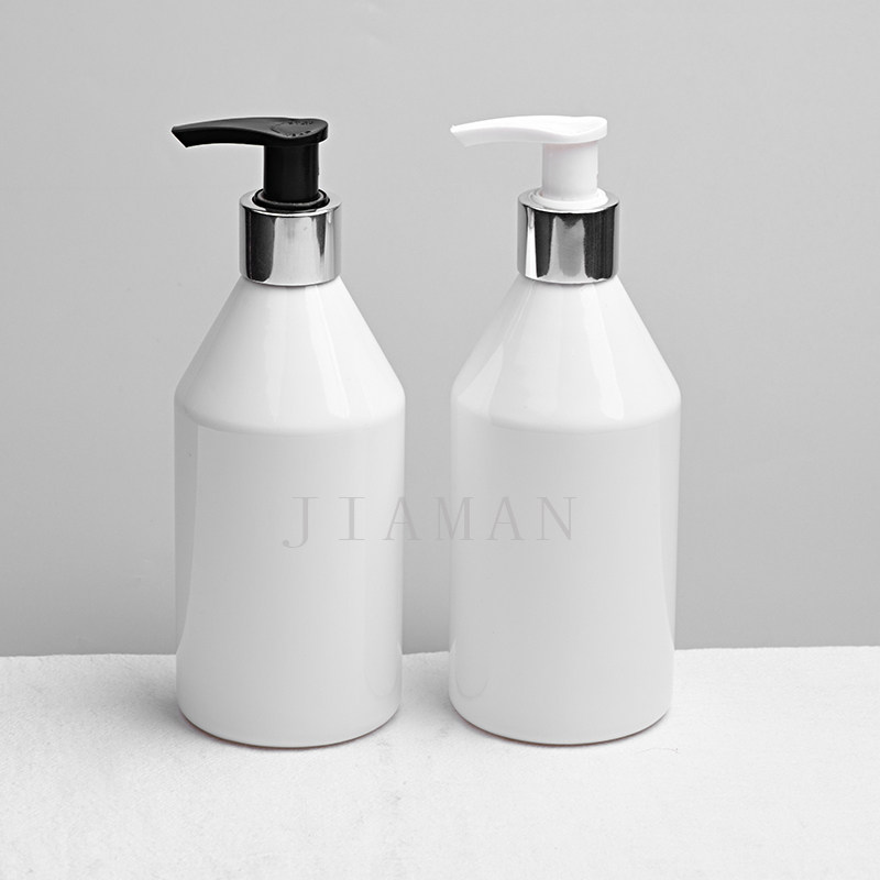 300ML毫升白色锥形塑料空瓶锥形乳液瓶电化铝开关泵洗发水分装瓶