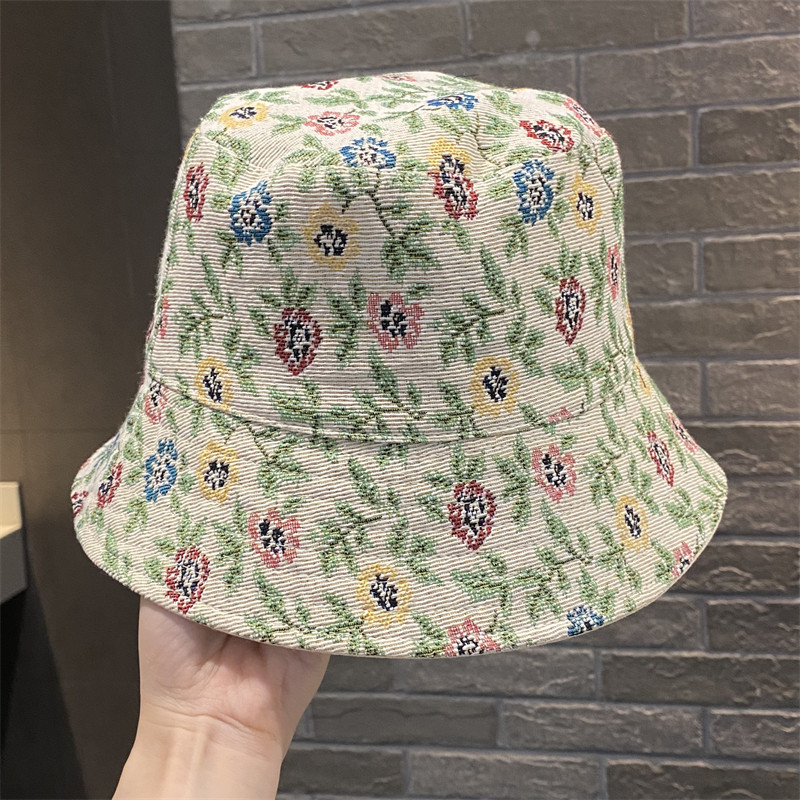 韩版小碎花双面戴渔夫帽女春秋时尚百搭显脸小盆帽小众文艺防晒帽