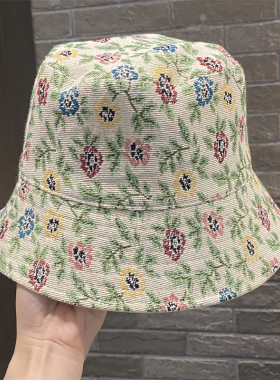 韩版小碎花双面戴渔夫帽女春秋时尚百搭显脸小盆帽小众文艺防晒帽
