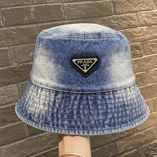 素颜遮脸防晒渔夫帽 时尚 赵露思同款 倒三角标水洗牛仔盆帽女春秋季