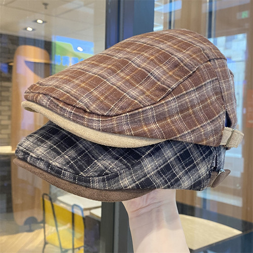 美式复古格子前进帽女春秋季新款