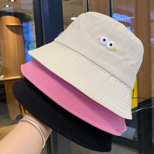 卡通小眼睛遮阳渔夫帽女春夏季帽