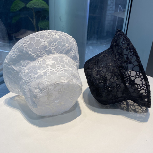 女百搭透明网纱渔夫帽户外出游遮阳帽蕾丝镂空防晒帽 新款 韩版 夏季