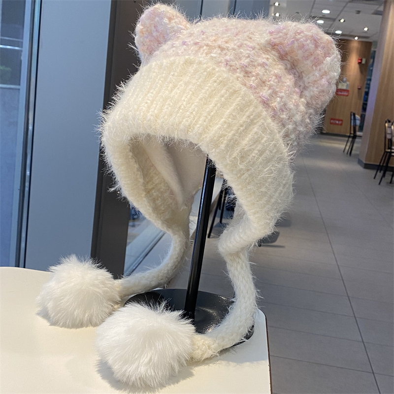 新款甜美可爱耳朵针织帽女秋冬季
