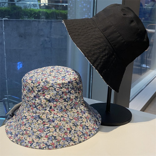 新款 双面戴碎花遮阳帽女春夏出游百搭盆帽渔夫帽显脸小轻薄防晒帽