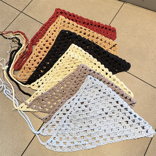 复古手工纯色甜美可爱小清新针织三角头巾逛街拍照包头巾 2024法式