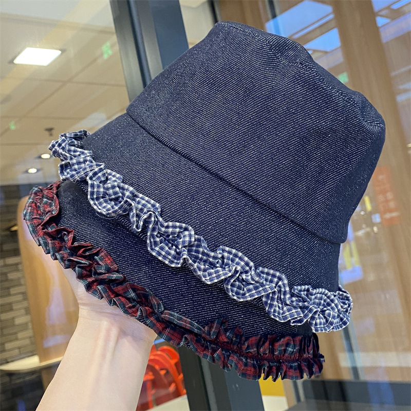 花边牛仔渔夫帽子女春秋新款时尚