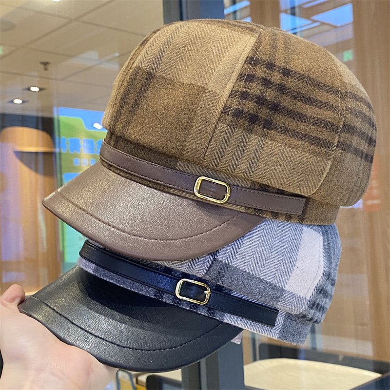 春秋季新款八角帽pu皮拼接复古格子贝雷帽子女时尚休闲气质贝雷帽,服饰配件/皮带/帽子/围巾,帽子,淘宝优惠券,粉丝福利购,淘宝优惠卷