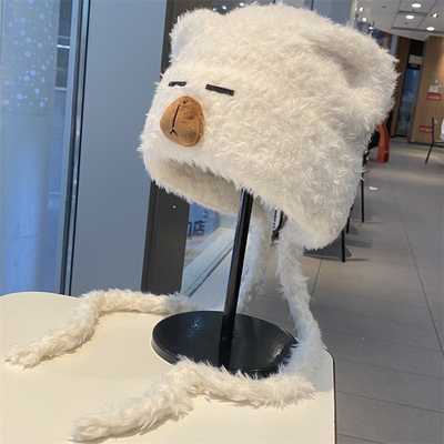 卡通小耳朵毛绒套头帽女秋冬季帽