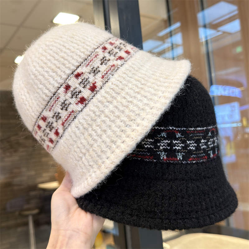 秋冬新款提花针织毛线渔夫帽子女