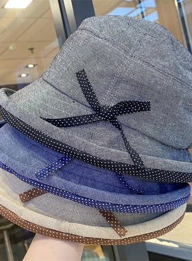 日系蝴蝶结卷边渔夫帽子女夏季复古时尚优雅显脸小盆帽出游遮阳帽