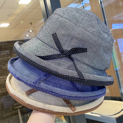 日系蝴蝶结卷边渔夫帽子女夏季帽