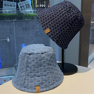 防晒帽户外百搭水桶帽盆帽 小格子牛仔遮阳帽女网红春夏季 新款 韩版