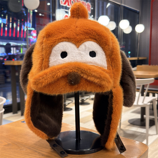 可爱布鲁托小狗毛绒雷锋帽女冬季加厚保暖护耳帽骑车防寒套头帽子