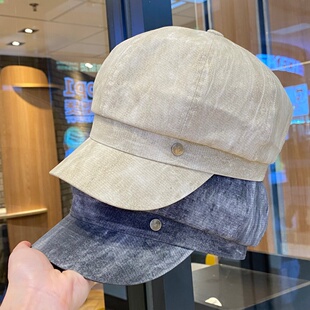 日系复古做旧休闲八角帽女大头围百搭显脸小鸭舌帽时尚 百搭报童帽