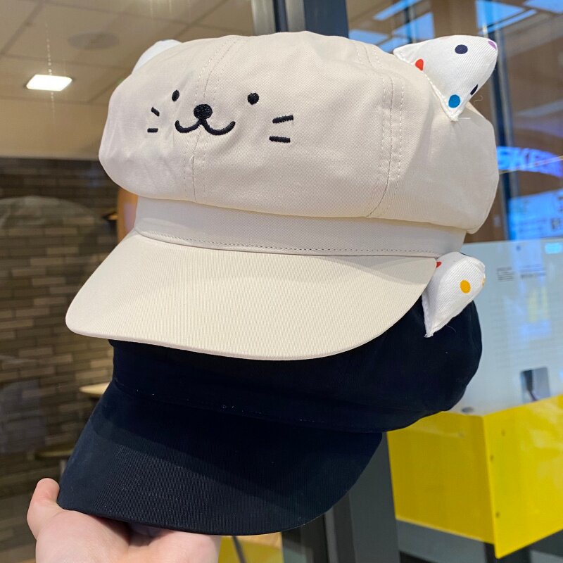 春夏可爱波点猫咪耳朵八角帽子女