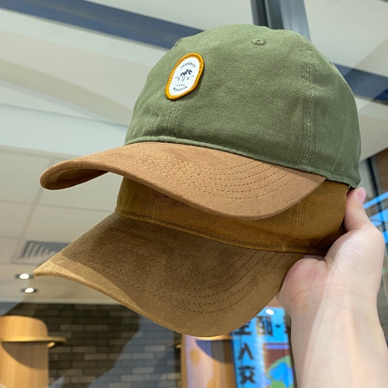 日系潮牌麂皮拼接贴布棒球帽子男女休闲百搭防晒遮阳鸭舌帽显脸小
