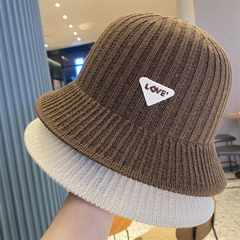 日系薄款针织渔夫帽女春夏季纯色百搭显脸小水桶帽倒三角标遮阳帽