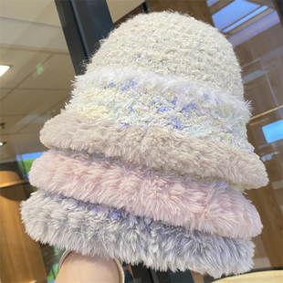 秋冬季 毛绒渔夫帽子女加厚防寒保暖护耳显脸小盆帽休闲百搭毛绒帽