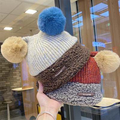 甜美可爱彩色毛球针织帽女秋冬季